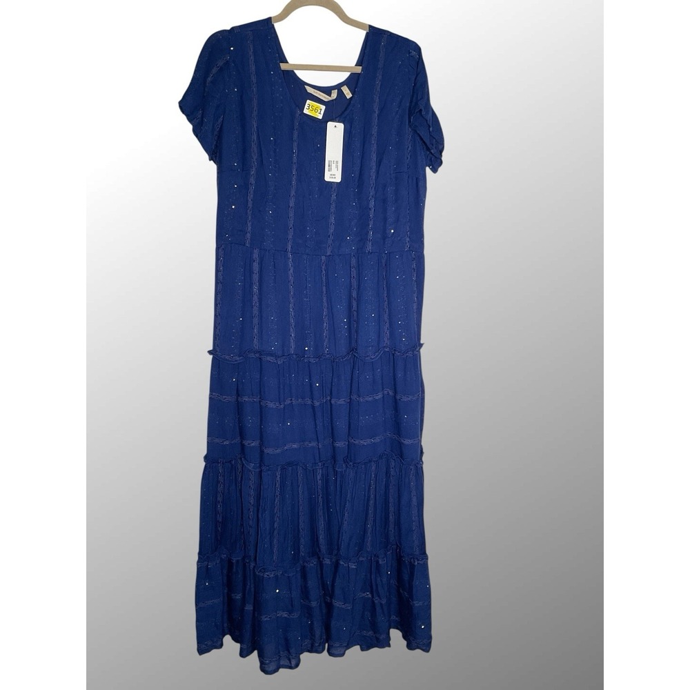 NWT Soft Surroundings Kara Shimmer Tiered Maxi Dress Large Blue Women Woven Boho - Picture 2 of 13